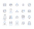 Office occupation outline icons collection. Clerk, Receptionist, Manager, Typist, Administrator, Accountant, Analyst