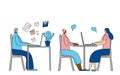 People siting at the desk. Vector design