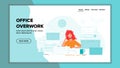 Office Overwork Sadness Woman Working Place Vector