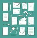 Office Paper and Magnifying Glass Icons Set Vector