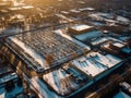 Office parking lot from above with lined spaces