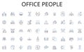 Office people line icons collection. Workaholic, Office-bound, Computer-bound, Sedentary, Keyboard, Mousepad, Cube-farm