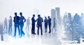 Office people and partners on background of skyscrapers Royalty Free Stock Photo
