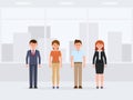 Office people standing cartoon character. Front view of happy colleagues.