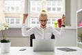 office person celebrating success Royalty Free Stock Photo