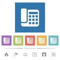 Office phone flat white icons in square backgrounds Royalty Free Stock Photo