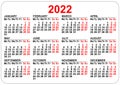 Office pocket calendar 2022 year template horizontal orientation