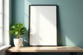 Office poster mockup with plant, stylish setting, frame, environment, wall Royalty Free Stock Photo