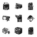 Office printer icon set, simple style