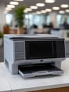 Office printer scanner copier in a modern workspace setting. Royalty Free Stock Photo