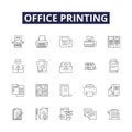 Office printing line vector icons and signs. Office, Copier, Printer, Ink, Copy, Scanner, Laser, Cartridge outline