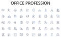 Office profession line icons collection. Escape, Solitude, Tranquility, Reflection, Empowerment, Serenity, Focus vector