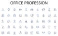 Office profession line icons collection. Settle, Stay, Remain, Reside, Persevere, Persist, Endure vector and linear