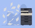 Office professional copier or printer printing documents. Printer office work multifunction printing machine vector