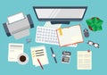 Office. Realistic workplace organization. The view from the top. Vector stock illustration. Royalty Free Stock Photo