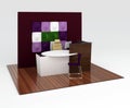 Office reception desk with a decorative partition.