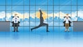 Yoga posture businessman does yoga pose at workplace. Get attention from colleagues Royalty Free Stock Photo