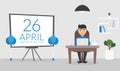 Office room on April, 26. Happy Secretary`s Day. Businessman working at a computer. Cute character. Flat design. Vector