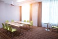 Office room with green chairs,big and small tables and video projector Royalty Free Stock Photo