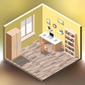 Office room interior isometric illustration on colorful bright gradient background Royalty Free Stock Photo