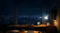 Office room at night when work at late hour AI generated image Royalty Free Stock Photo