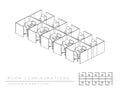 Office room setup layout configuration Full Partition style, perspective 3d isometric with top view illustration