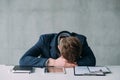 Office routine tired young manager sleeping work Royalty Free Stock Photo