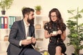 Office rumors. Office coffee. Couple coworkers relax coffee break. Share coffee with with colleague. Flirting colleagues Royalty Free Stock Photo