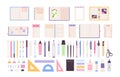 Office or school stationery items, pens, notebooks and planners. Pencil, markers, crayons and ruler. Decorative work Royalty Free Stock Photo