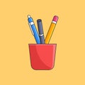 Office and school tool inside a cup vector illustration. employee and student supplies outline flat illustration