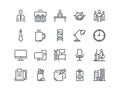 Office. Set of outline vector icons. Includes such as Business Meeting, Workplace, Building, Stationery and other.