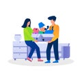 Office shifting employee helping each other illustration concept, Office Move Helping Each Other, office work, team work, old offi