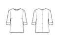 Office shirt technical fashion illustration with button clasp on back, short sleeves with cuffs