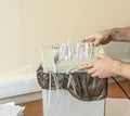 office shredder with overflowing cut paper