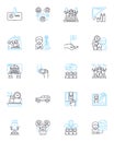 Office space linear icons set. cubicle, meeting, workplace, desk, productivity, environment, teamwork line vector and