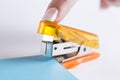 Office stapler ready to staple paper Royalty Free Stock Photo