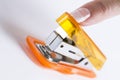 Office stapler ready to staple paper Royalty Free Stock Photo