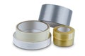 Office stationary Roll of Glue tape, masking tape, Double-sided adhesive, Cloth tape and scotch tape isolated on white background