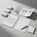 Of business cards, two letterhead sheets, a folded brochure, a notepad, and Royalty Free Stock Photo