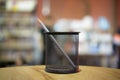 Office still life. Silver pencil in the organizer Royalty Free Stock Photo