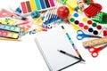 Office and student accessories over white. Royalty Free Stock Photo