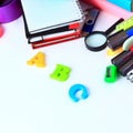 Office and student accessories on a white. Royalty Free Stock Photo