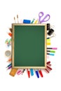 Office and student tool with blackboard over white Royalty Free Stock Photo