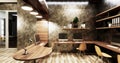 Mock up Office studio loft style interior design concrete wall gray glossy on wooden tiles.3D rendering