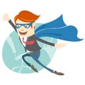 Office superman flying in front of his working place Royalty Free Stock Photo