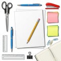 Office supplies arranged neatly on a flat surface include a pair of black-handled Royalty Free Stock Photo