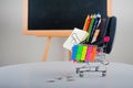 Office supplies close-up and copy space. Back to school. Office supplies, work from home concept Royalty Free Stock Photo