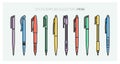 Office supplies collection. Pens set. Writing tools. Outline style. Ballpoint thin line vector icons. Biro, Fountain pen Royalty Free Stock Photo