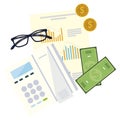 Office supplies and financial documents Royalty Free Stock Photo