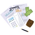 Office supplies and financial documents Royalty Free Stock Photo